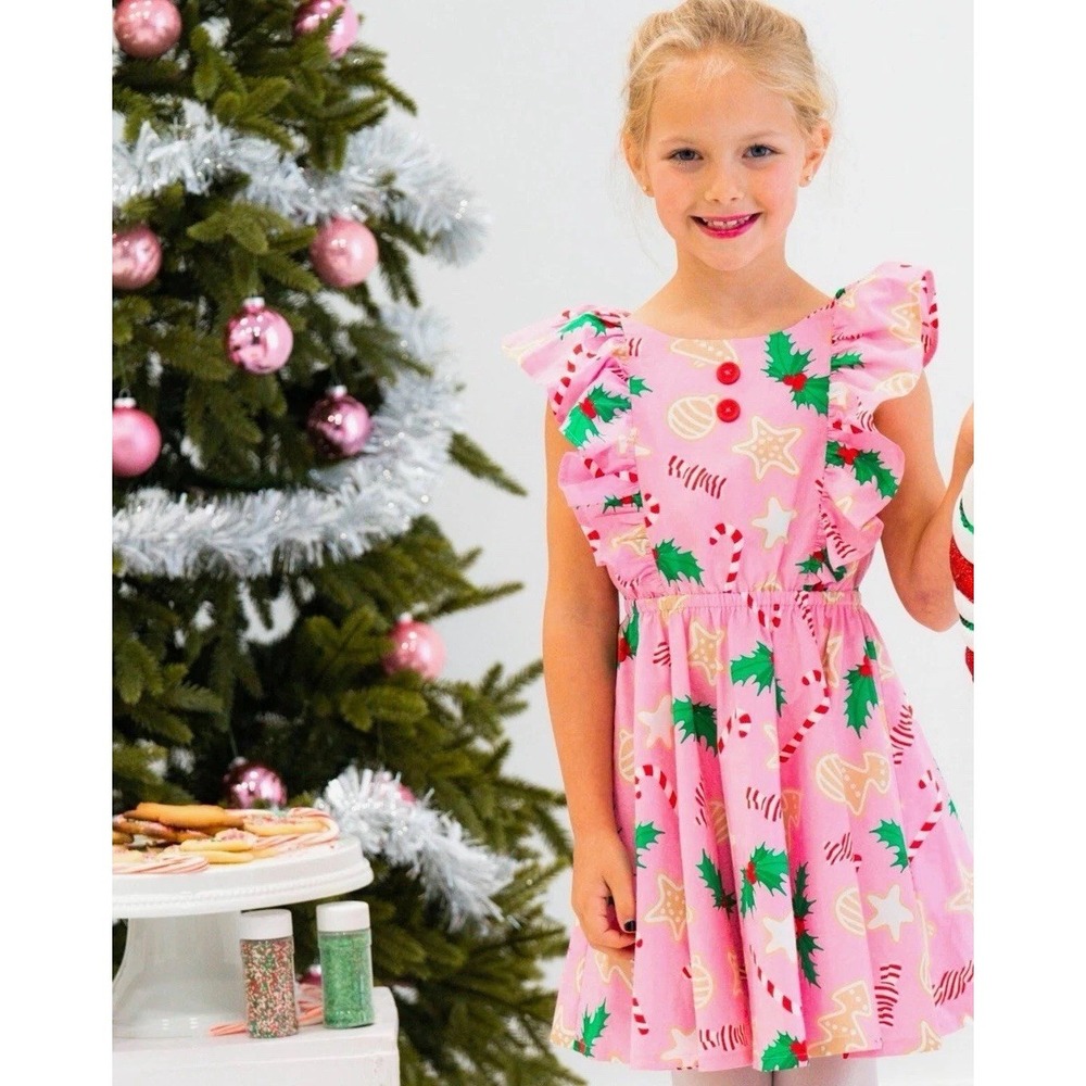 Eleanor Rose Bessie Christmas Gingerbread Candy Canes Ruffles Dress Sz 5-6 NWOT